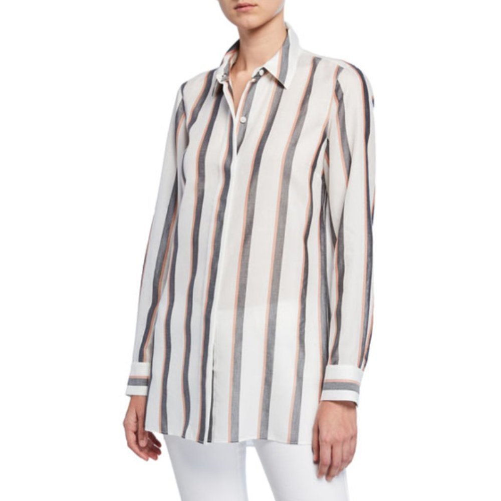 Lafayette 148 Peggy Sunrise Stripe Button-Down Shirt - S
